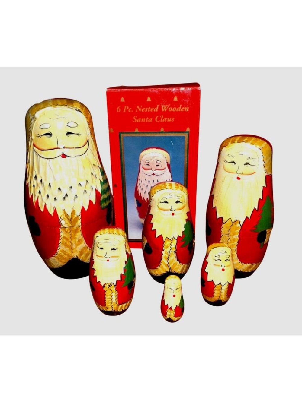 Vtg Hand-Painted Wooden Santa Claus Nesting Dolls Heritage Mint Ltd 1996